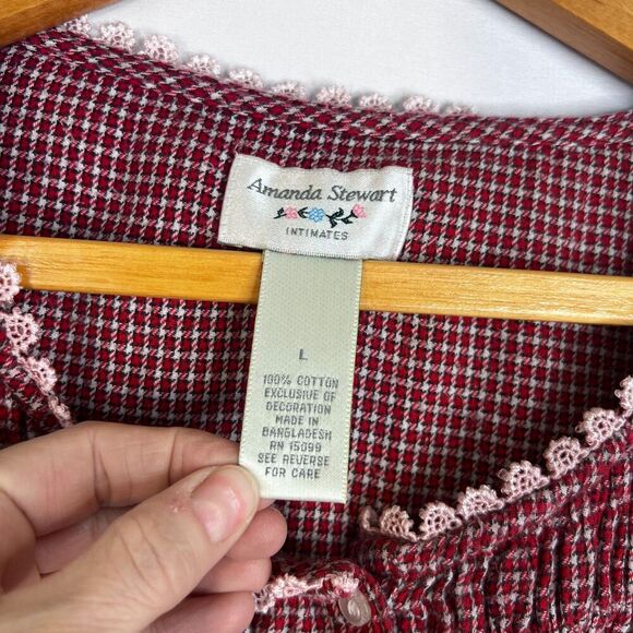 Amanda Stewart Intimates Red Plaid Cotton Cottage Core Flannel Nightgown Large - Picture 4 of 9